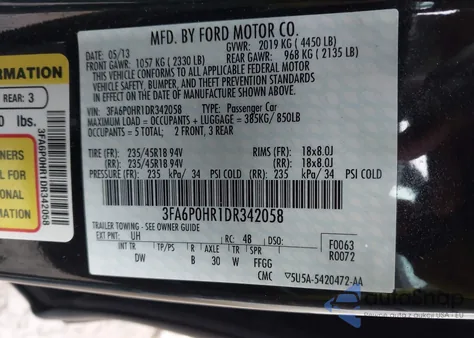 2013 Ford Fusion Se из США, поврежденный, VIN 3FA6P0HR1DR342058